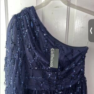 Griffinseti One Shoulder Sequin Dress - Navy Blue Beautiful dress,size Xl